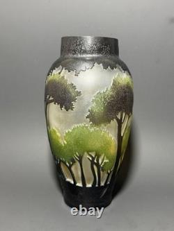 Vintage Art Nouveau Cameo Glass Forest Landscape Vase