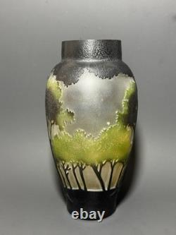 Vintage Art Nouveau Cameo Glass Forest Landscape Vase