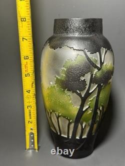 Vintage Art Nouveau Cameo Glass Forest Landscape Vase