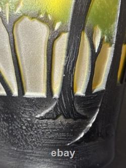 Vintage Art Nouveau Cameo Glass Forest Landscape Vase