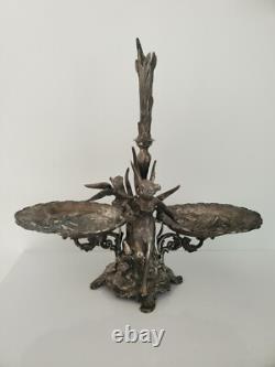 Vintage Art Nouveau Fairy & Angel Figural Metal Epergne Centerpiece Green Glass Vintage Art Nouveau Fairy & Angel Figural Metal Epergne Centerpiece Green Glass