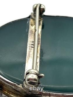 Vintage Art Nouveau Green Chrysoprase Sterling Silver Overlay Floral Brooch