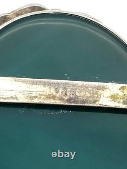 Vintage Art Nouveau Green Chrysoprase Sterling Silver Overlay Floral Brooch