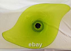 Vintage Art Nouveau Green Glass Pedestal Bowl Loetz Style Metal Base Large 20x12