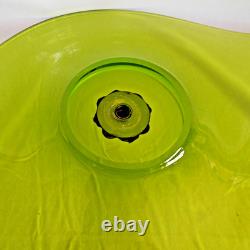 Vintage Art Nouveau Green Glass Pedestal Bowl Loetz Style Metal Base Large 20x12