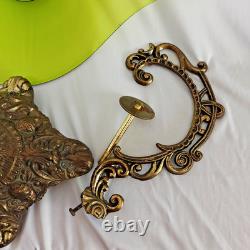 Vintage Art Nouveau Green Glass Pedestal Bowl Loetz Style Metal Base Large 20x12