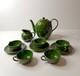 Vintage Art Nouveau Green Silver Overlay Tea Set Lattice Leaves Earthenware Read