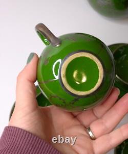 Vintage Art Nouveau Green Silver Overlay Tea Set Lattice Leaves Earthenware READ
