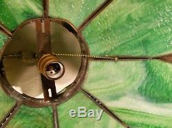 Vintage Art Nouveau Green Slag Curved Glass 8 panel Electric Lamp Shade c1920s
