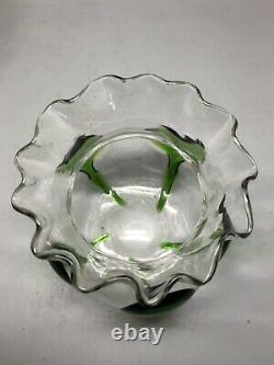 Vintage Art Nouveau James Powell For Whitefriars Green Trailed Glass Bowl C. 1905