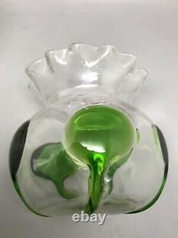 Vintage Art Nouveau James Powell For Whitefriars Green Trailed Glass Bowl C. 1905