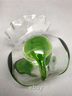 Vintage Art Nouveau James Powell For Whitefriars Green Trailed Glass Bowl C. 1905