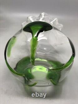 Vintage Art Nouveau James Powell For Whitefriars Green Trailed Glass Bowl C. 1905