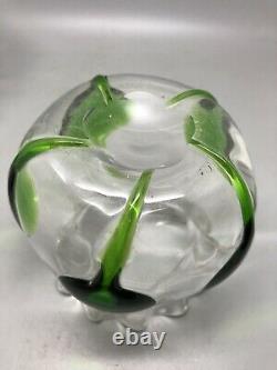 Vintage Art Nouveau James Powell For Whitefriars Green Trailed Glass Bowl C. 1905