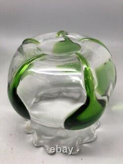 Vintage Art Nouveau James Powell For Whitefriars Green Trailed Glass Bowl C. 1905