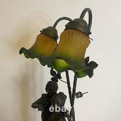 Vintage Art Nouveau Large Widdop Bingham Tulip Gooseneck Bronze Table Lamp