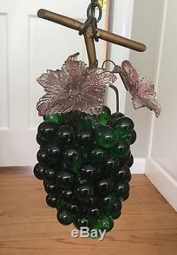Vintage Art Nouveau Murano Czech Glass Grape Cluster Fruit Figural Chandelier A8