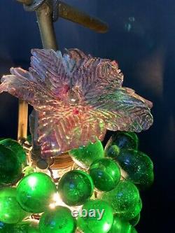 Vintage Art Nouveau Murano Emerald Green Glass Grape Cluster Fruit Chandelier