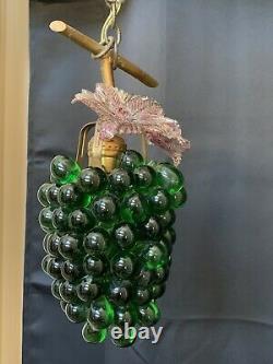 Vintage Art Nouveau Murano Emerald Green Glass Grape Cluster Fruit Chandelier