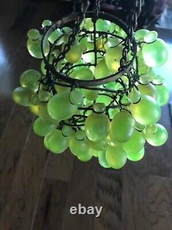 Vintage Art Nouveau Murano  Green Glass Grape Cluster Uranium Chandelier