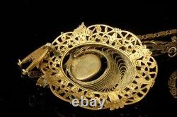 Vintage Art Nouveau Neiger Jade Green Glass Leaf Brass Pendant Necklace