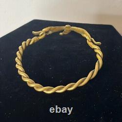 Vintage Art Nouveau Ornate Handmade Green Tinted Brass Twist Band Fairy Bracelet