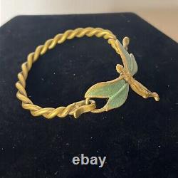 Vintage Art Nouveau Ornate Handmade Green Tinted Brass Twist Band Fairy Bracelet