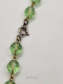 Vintage Art Nouveau Revival Woman Gilded Czech Green Glass Festoon Drop Necklace