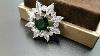 Vintage Art Nouveau Square Flower Shaped Green Stone Brooches Pins