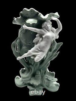 Vintage Art Nouveau Stoneware Vase With 3D Figure Of Woman
