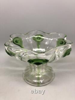 Vintage Art Nouveau Stuart & Sons Green Peacock Eye & Trailed Glass Bowl C. 1905