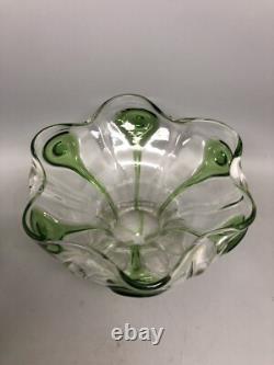 Vintage Art Nouveau Stuart & Sons Green Peacock Eye & Trailed Glass Bowl C. 1905