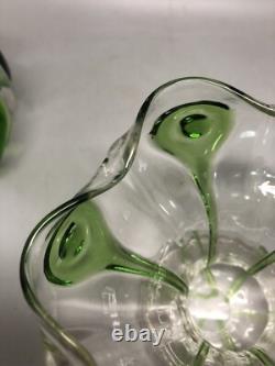 Vintage Art Nouveau Stuart & Sons Green Peacock Eye & Trailed Glass Bowl C. 1905