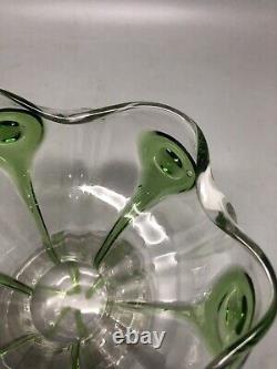 Vintage Art Nouveau Stuart & Sons Green Peacock Eye & Trailed Glass Bowl C. 1905