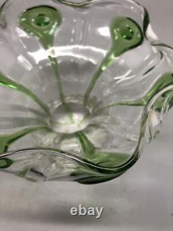 Vintage Art Nouveau Stuart & Sons Green Peacock Eye & Trailed Glass Bowl C. 1905
