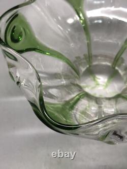 Vintage Art Nouveau Stuart & Sons Green Peacock Eye & Trailed Glass Bowl C. 1905