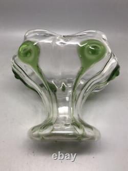 Vintage Art Nouveau Stuart & Sons Green Peacock Eye & Trailed Glass Bowl C. 1905