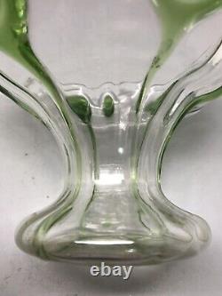 Vintage Art Nouveau Stuart & Sons Green Peacock Eye & Trailed Glass Bowl C. 1905