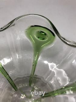Vintage Art Nouveau Stuart & Sons Green Peacock Eye & Trailed Glass Bowl C. 1905