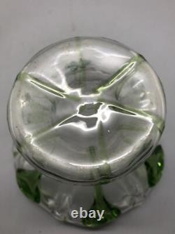 Vintage Art Nouveau Stuart & Sons Green Peacock Eye & Trailed Glass Bowl C. 1905