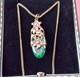 Vintage Art Nouveau Style Pendant Green Glass Silver Chain-rare