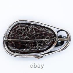 Vintage Art Nouveau Style Sterling Silver Green Amber Pendant Brooch