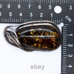 Vintage Art Nouveau Style Sterling Silver Green Amber Pendant Brooch