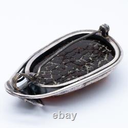 Vintage Art Nouveau Style Sterling Silver Green Amber Pendant Brooch