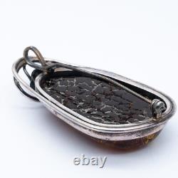 Vintage Art Nouveau Style Sterling Silver Green Amber Pendant Brooch