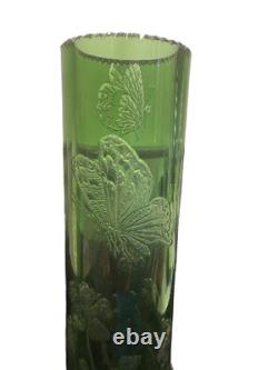 Vintage Art Nouveau Vase Pair Green Unmarked Acid Etched GORGEOUS