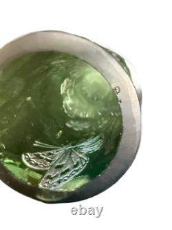 Vintage Art Nouveau Vase Pair Green Unmarked Acid Etched GORGEOUS