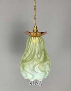 Vintage Art Nouveau Vaseline Glass Pendant Ceiling Light (23125)