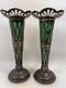Vintage Art Nouveau William Aitken 1905 Sterling Silver Green Art Glass Vase Set