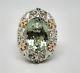 Vintage Art Nouveau 14k Gold & Sterling Silver 10tcw Green Amethyst Diamond Ring